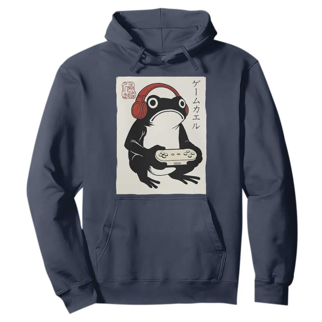 Japanese Gamer Frog Hoodie Boys Funny Vintage Gaming TS10 Navy Print Your Wear