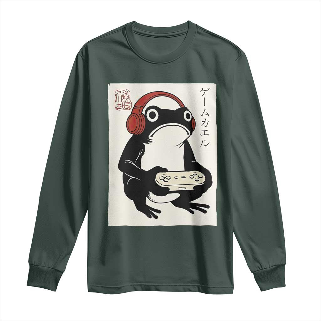 Japanese Gamer Frog Long Sleeve Shirt Boys Funny Vintage Gaming TS10 Dark Forest Green Print Your Wear