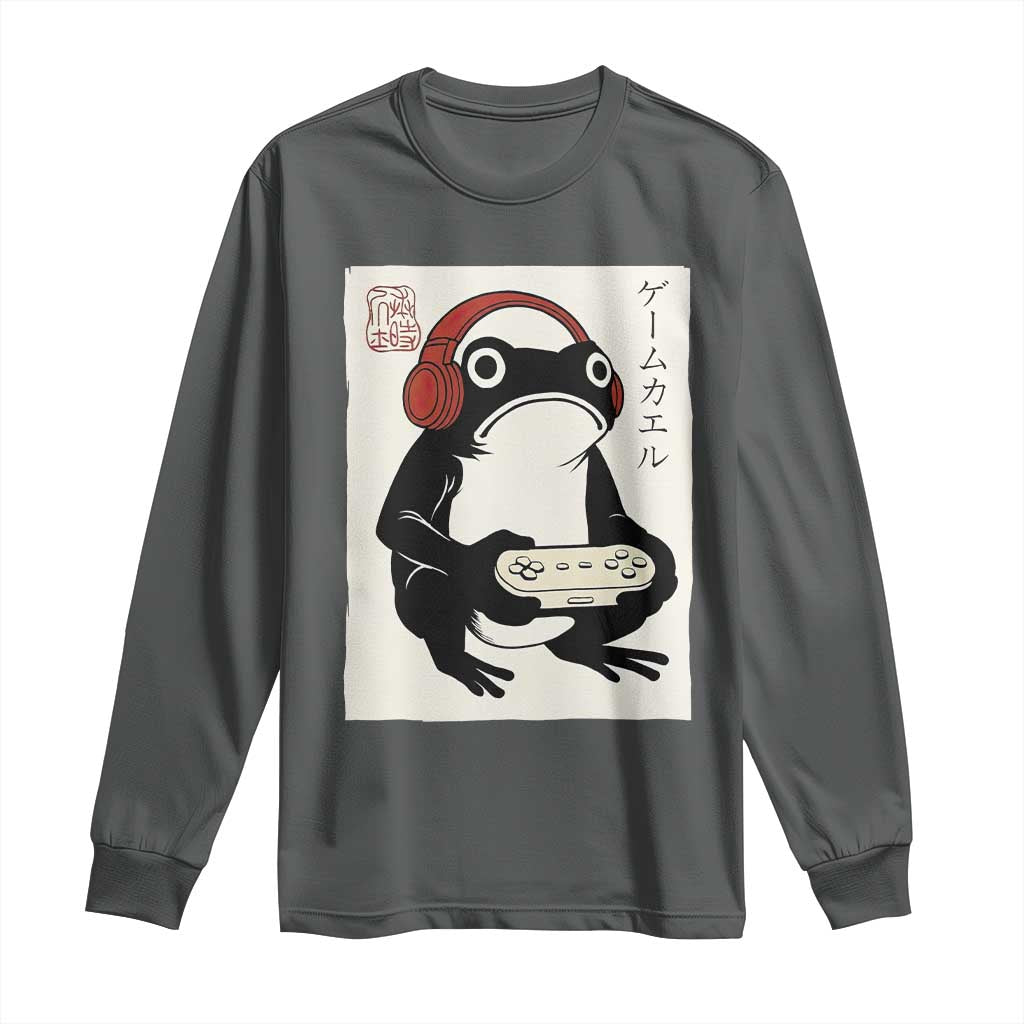 Japanese Gamer Frog Long Sleeve Shirt Boys Funny Vintage Gaming TS10 Dark Heather Print Your Wear