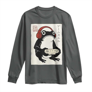 Japanese Gamer Frog Long Sleeve Shirt Boys Funny Vintage Gaming TS10 Dark Heather Print Your Wear