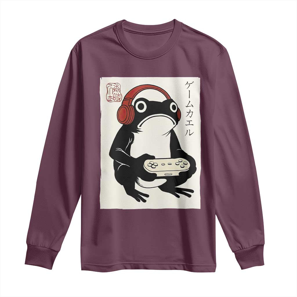 Japanese Gamer Frog Long Sleeve Shirt Boys Funny Vintage Gaming TS10 Maroon Print Your Wear