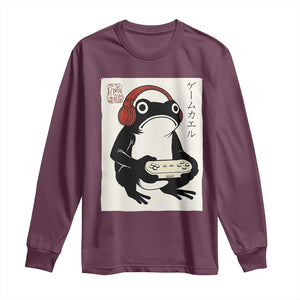 Japanese Gamer Frog Long Sleeve Shirt Boys Funny Vintage Gaming TS10 Maroon Print Your Wear