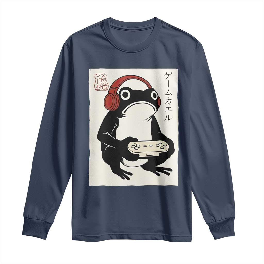 Japanese Gamer Frog Long Sleeve Shirt Boys Funny Vintage Gaming TS10 Navy Print Your Wear