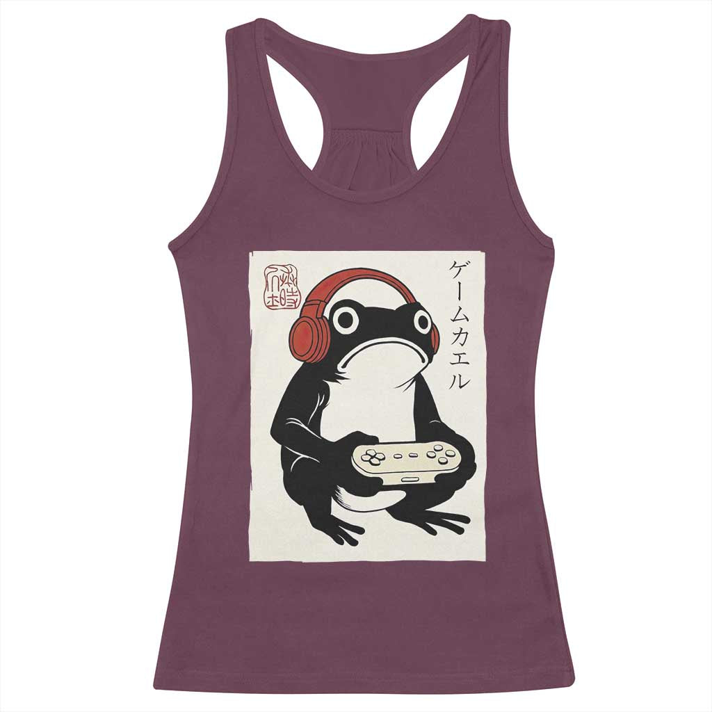 Japanese Gamer Frog Racerback Tank Top Boys Funny Vintage Gaming TS10 Maroon Print Your Wear