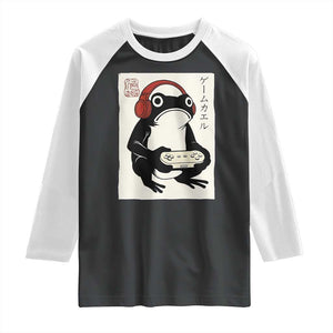 Japanese Gamer Frog Raglan Shirt Boys Funny Vintage Gaming TS10 Black White Print Your Wear