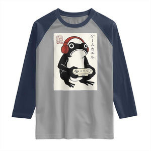 Japanese Gamer Frog Raglan Shirt Boys Funny Vintage Gaming TS10 Sport Gray Navy Print Your Wear