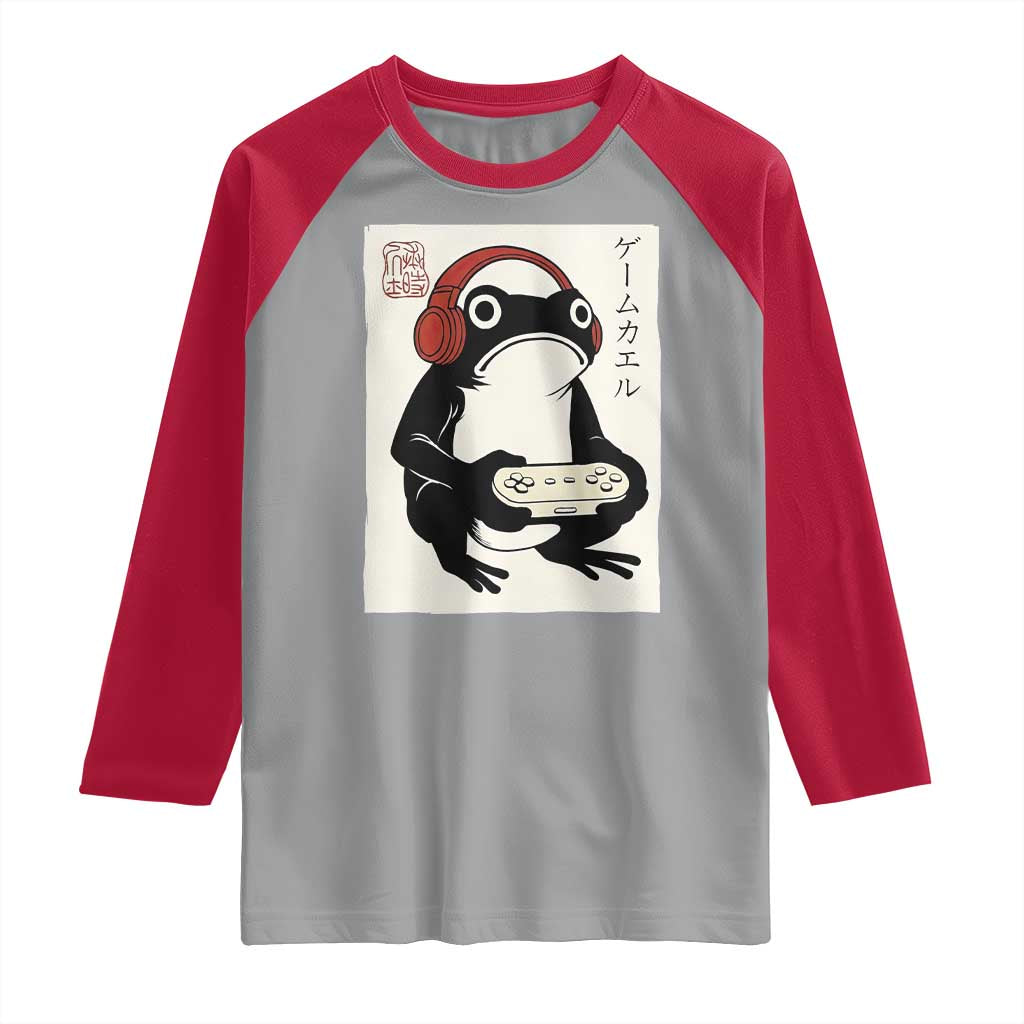 Japanese Gamer Frog Raglan Shirt Boys Funny Vintage Gaming TS10 Sport Gray Red Print Your Wear