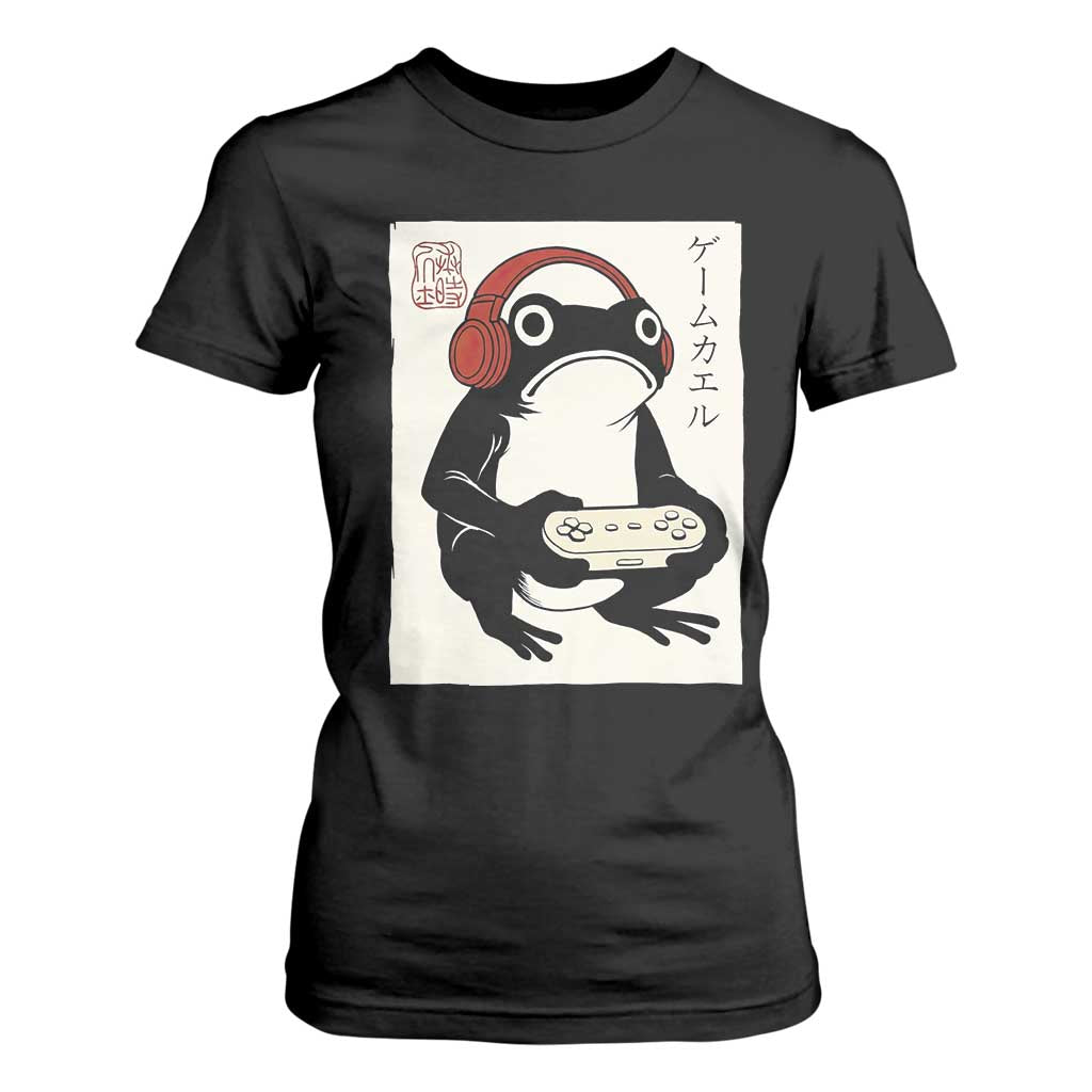 Japanese Gamer Frog T Shirt For Women Boys Funny Vintage Gaming TS10 Black Print Your Wear