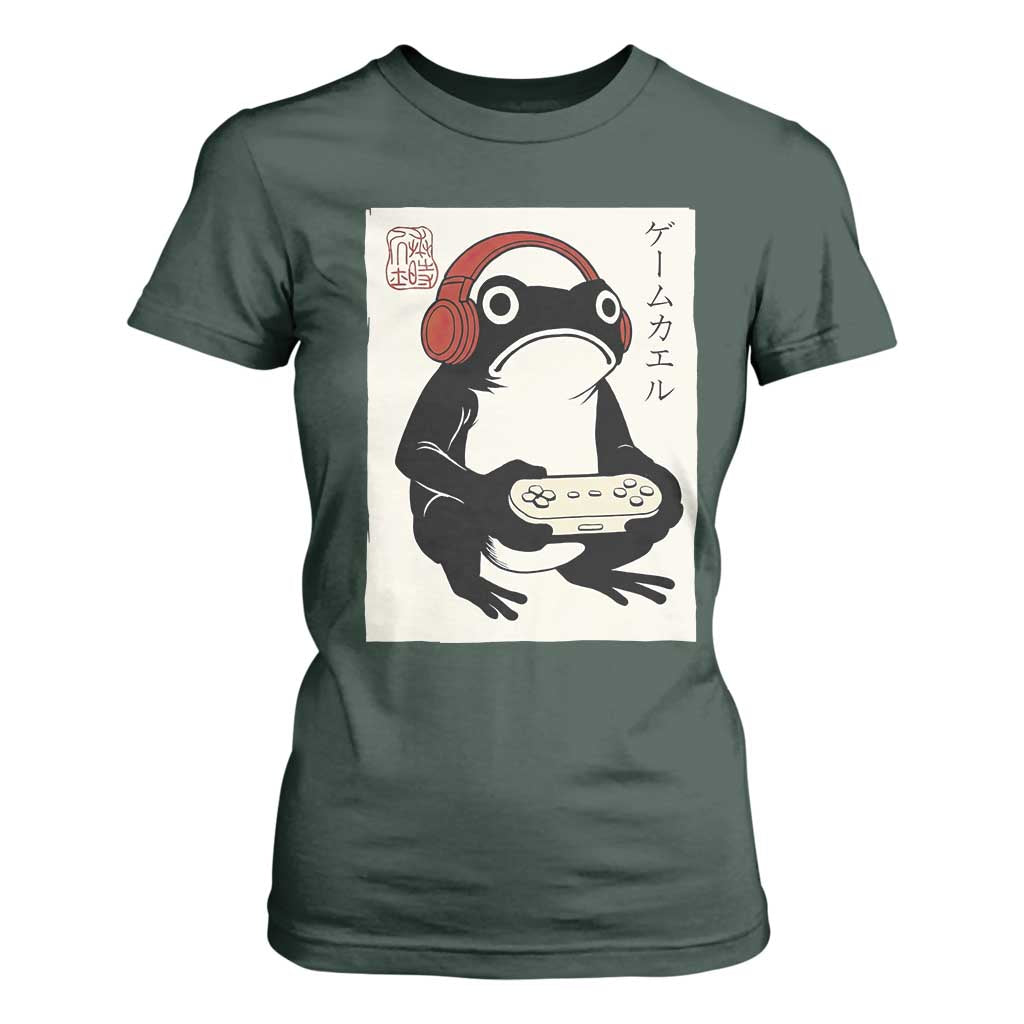 Japanese Gamer Frog T Shirt For Women Boys Funny Vintage Gaming TS10 Dark Forest Green Print Your Wear