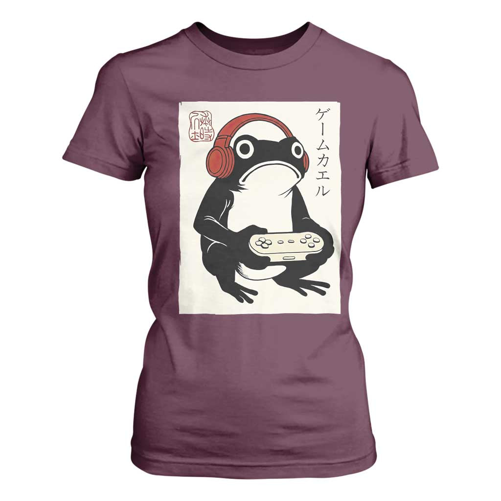 Japanese Gamer Frog T Shirt For Women Boys Funny Vintage Gaming TS10 Maroon Print Your Wear