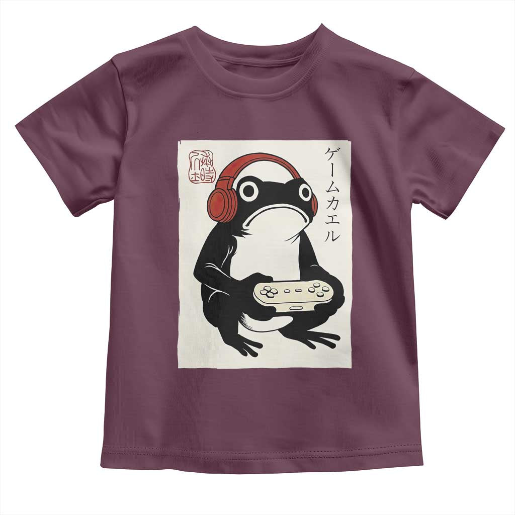 Japanese Gamer Frog Toddler T Shirt Boys Funny Vintage Gaming TS10 Maroon Print Your Wear