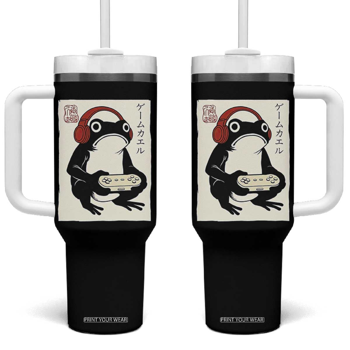 Japanese Gamer Frog Tumbler With Handle Boys Funny Vintage Gaming TS10 One Size: 40 oz Black Print Your Wear