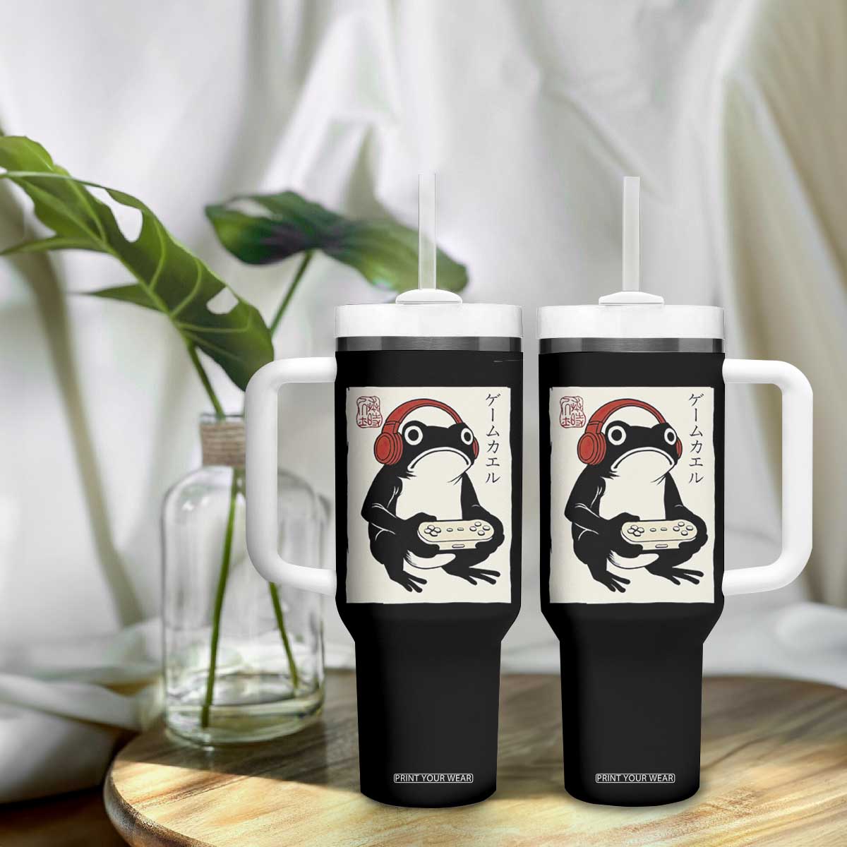 Japanese Gamer Frog Tumbler With Handle Boys Funny Vintage Gaming TS10 Print Your Wear