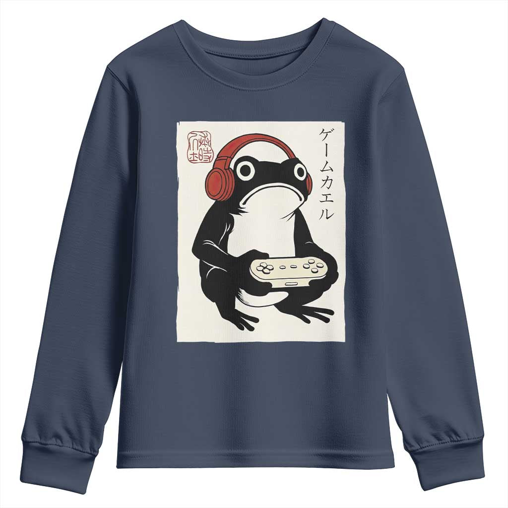 Japanese Gamer Frog Youth Sweatshirt Boys Funny Vintage Gaming TS10 Navy Print Your Wear