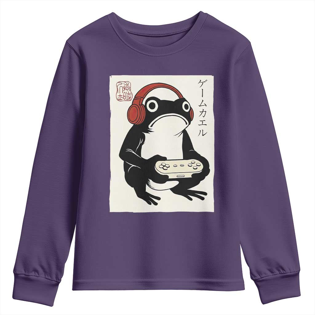 Japanese Gamer Frog Youth Sweatshirt Boys Funny Vintage Gaming TS10 Purple Print Your Wear