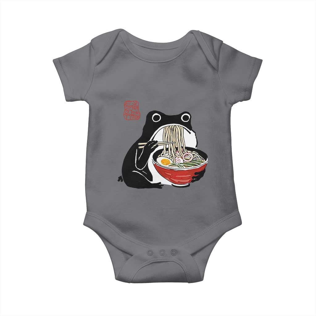 Funny Grumpy Frog Ramen Baby Onesie Sumi-e Kawaii Ink Painting Japanese TS10 Charcoal Print Your Wear