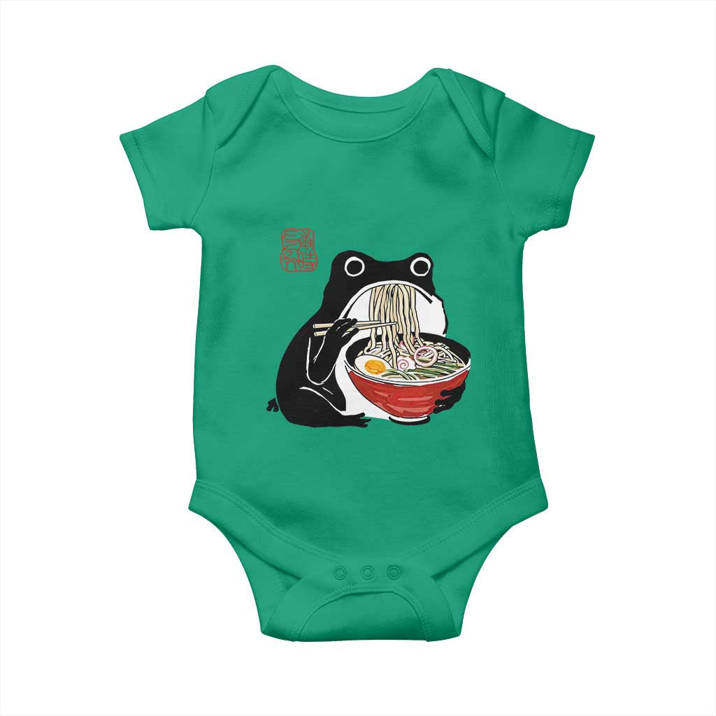 Funny Grumpy Frog Ramen Baby Onesie Sumi-e Kawaii Ink Painting Japanese TS10 Irish Green Print Your Wear
