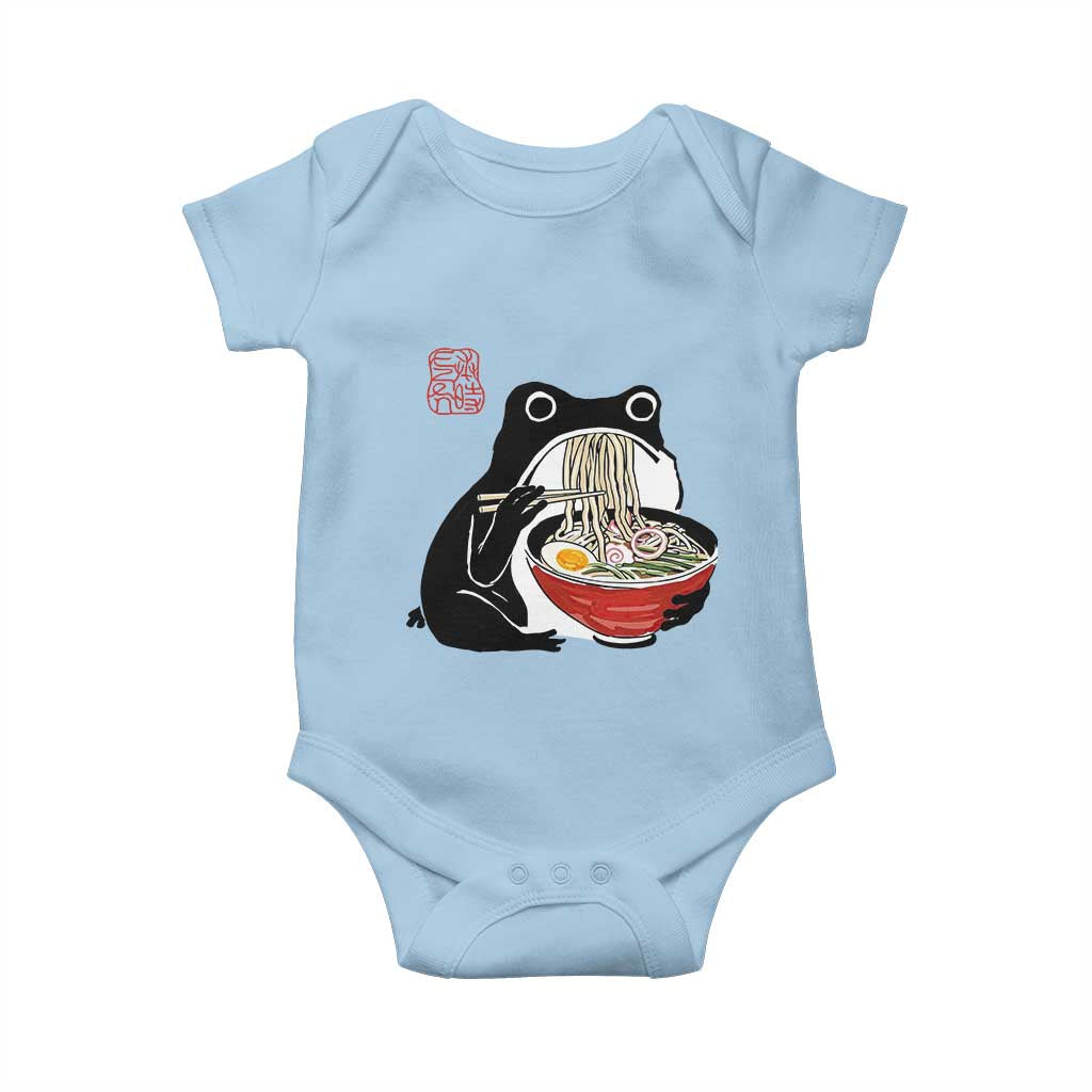 Funny Grumpy Frog Ramen Baby Onesie Sumi-e Kawaii Ink Painting Japanese TS10 Light Blue Print Your Wear