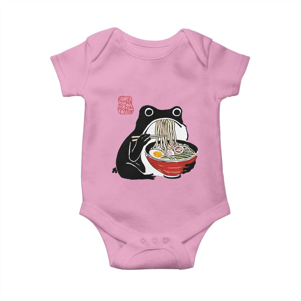 Funny Grumpy Frog Ramen Baby Onesie Sumi-e Kawaii Ink Painting Japanese TS10 Light Pink Print Your Wear