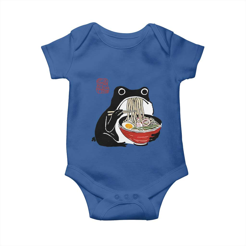 Funny Grumpy Frog Ramen Baby Onesie Sumi-e Kawaii Ink Painting Japanese TS10 Royal Blue Print Your Wear