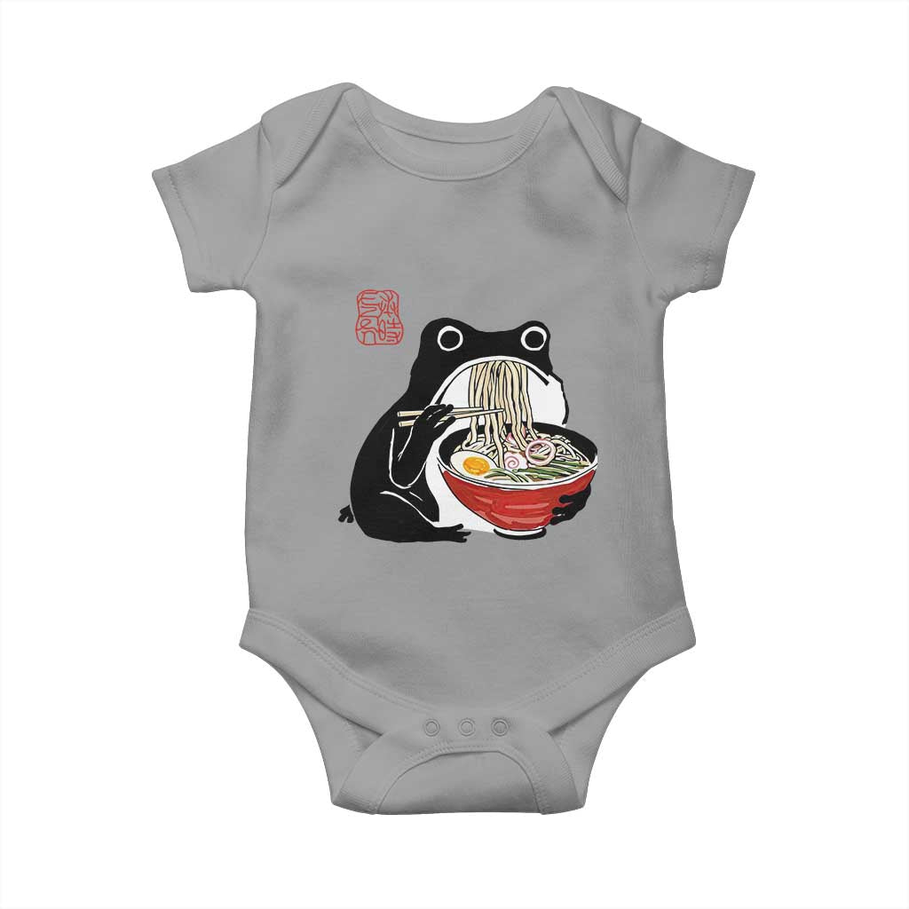 Funny Grumpy Frog Ramen Baby Onesie Sumi-e Kawaii Ink Painting Japanese TS10 Sport Gray Print Your Wear