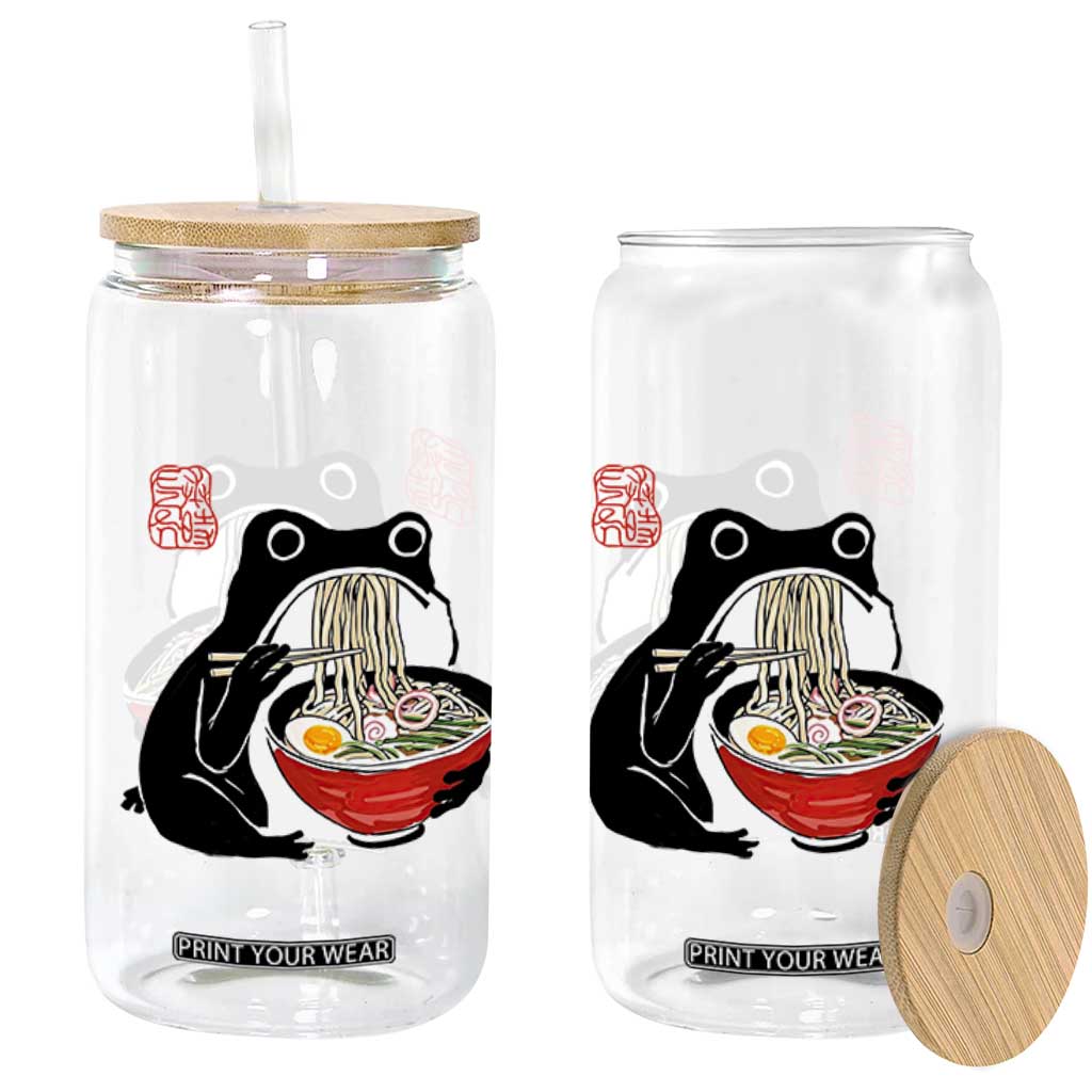 Funny Grumpy Frog Ramen Glass Can Sumi-e Kawaii Ink Painting Japanese TS10 Print Your Wear