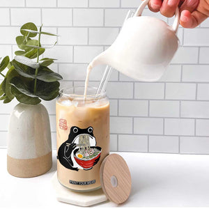 Funny Grumpy Frog Ramen Glass Can Sumi-e Kawaii Ink Painting Japanese TS10 Print Your Wear