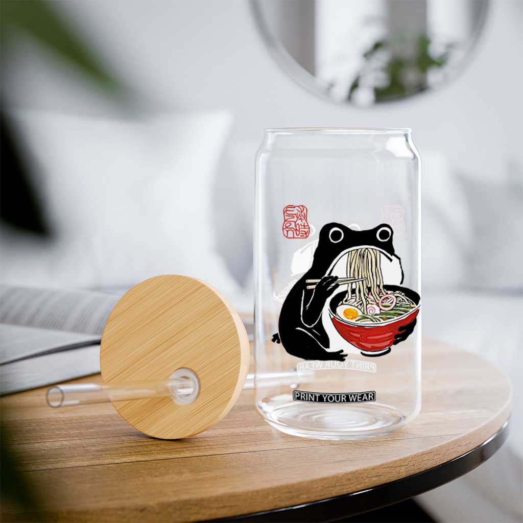 Funny Grumpy Frog Ramen Glass Can Sumi-e Kawaii Ink Painting Japanese TS10 Print Your Wear