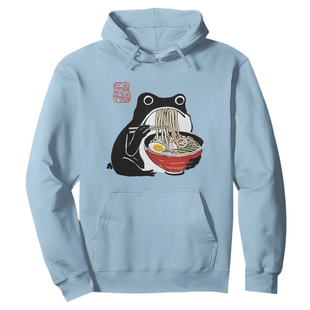 Funny Grumpy Frog Ramen Hoodie Sumi-e Kawaii Ink Painting Japanese TS10 Light Blue Print Your Wear