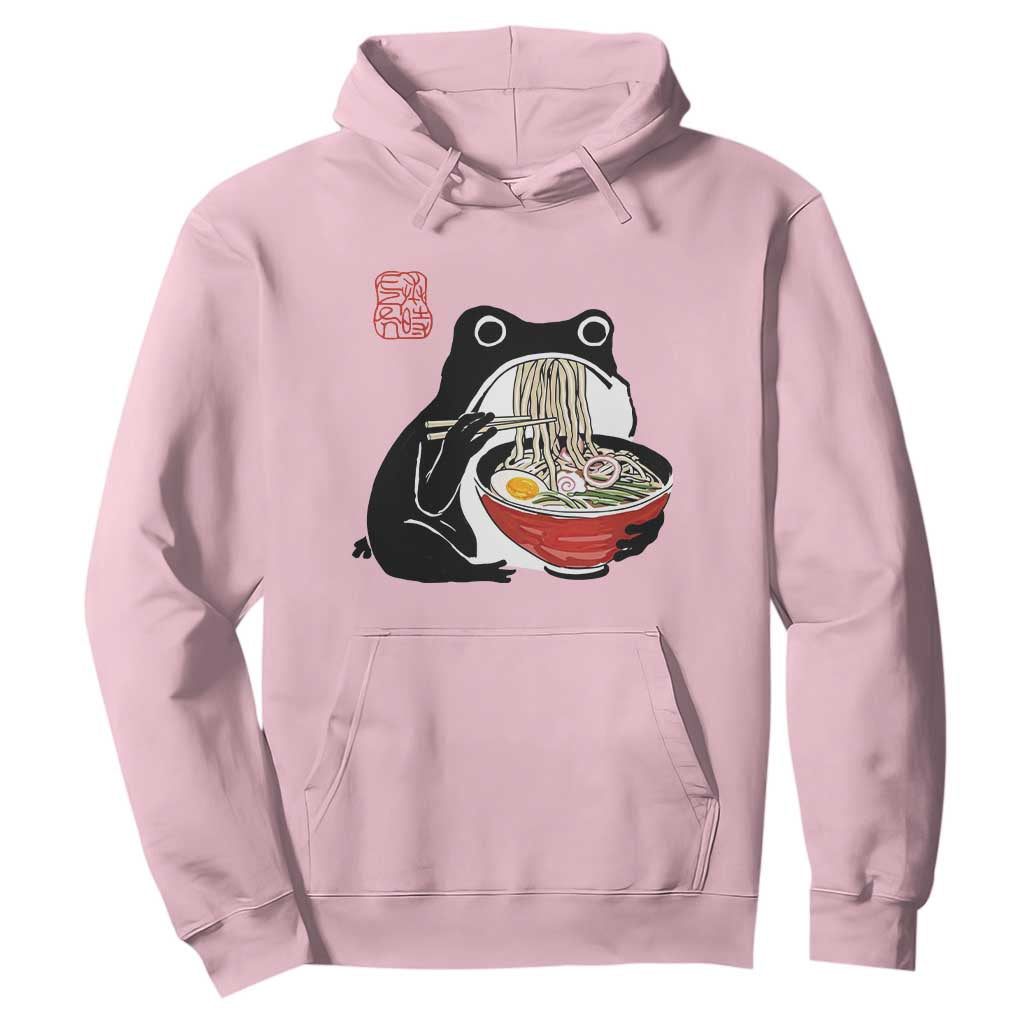 Funny Grumpy Frog Ramen Hoodie Sumi-e Kawaii Ink Painting Japanese TS10 Light Pink Print Your Wear