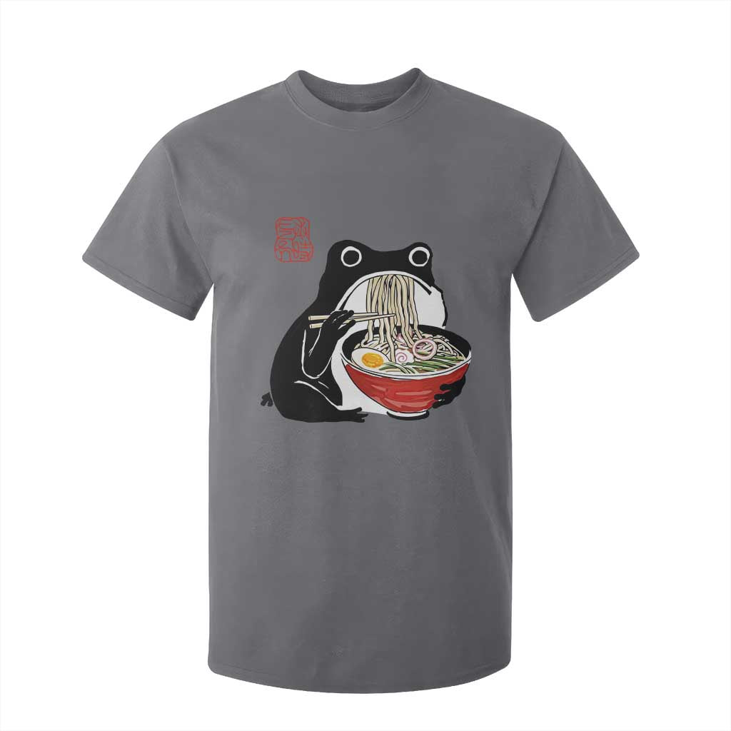 Funny Grumpy Frog Ramen T Shirt For Kid Sumi-e Kawaii Ink Painting Japanese TS10 Charcoal Print Your Wear