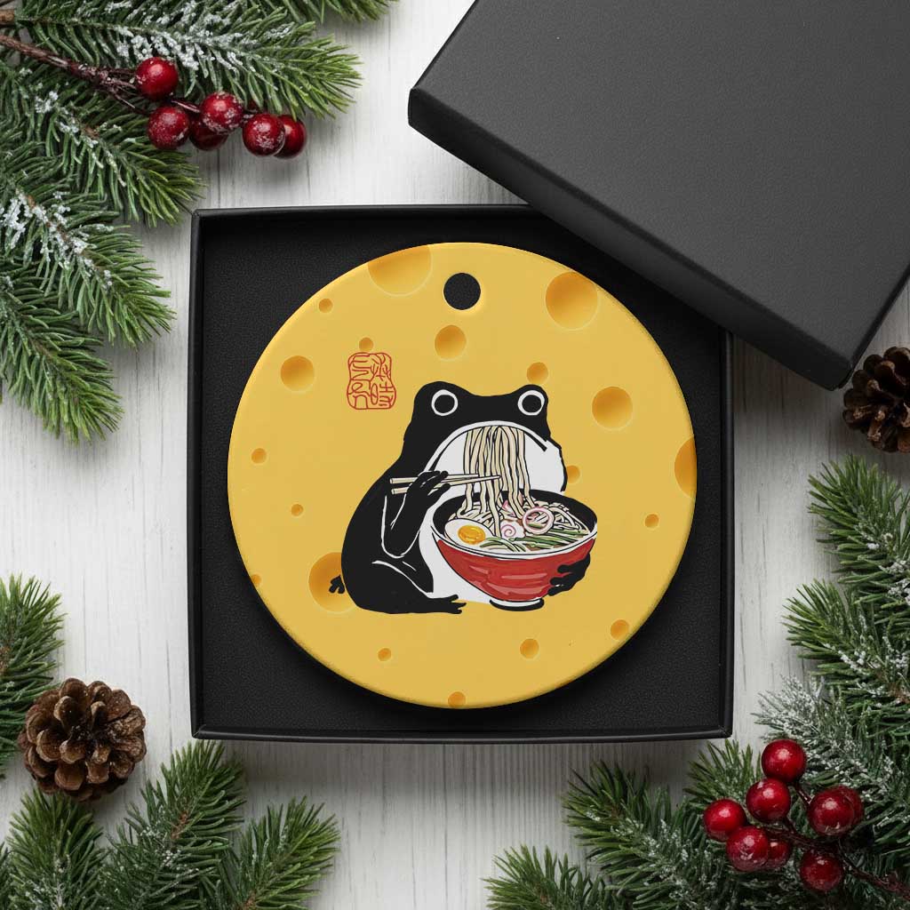 Funny Grumpy Frog Ramen Ceramic Ornament Sumi-e Kawaii Ink Painting Japanese TS10 1pc Yellow Cheese Print Your Wear