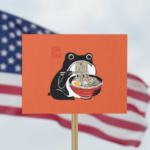 Funny Grumpy Frog Ramen Protest Sign Sumi-e Kawaii Ink Painting Japanese TS10 Horizontal 18" × 24" Orange Print Your Wear