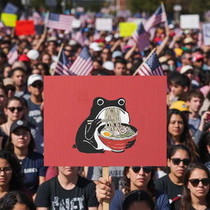 Funny Grumpy Frog Ramen Protest Sign Sumi-e Kawaii Ink Painting Japanese TS10 Horizontal 18" × 24" Red Print Your Wear