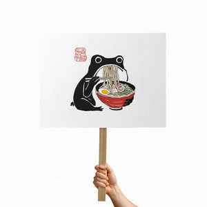 Funny Grumpy Frog Ramen Protest Sign Sumi-e Kawaii Ink Painting Japanese TS10 Horizontal 18" × 24" White Print Your Wear