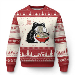 Funny Grumpy Frog Ramen Ugly Christmas Sweater Sumi-e Kawaii Ink Painting Japanese TS10 Beige Red Print Your Wear