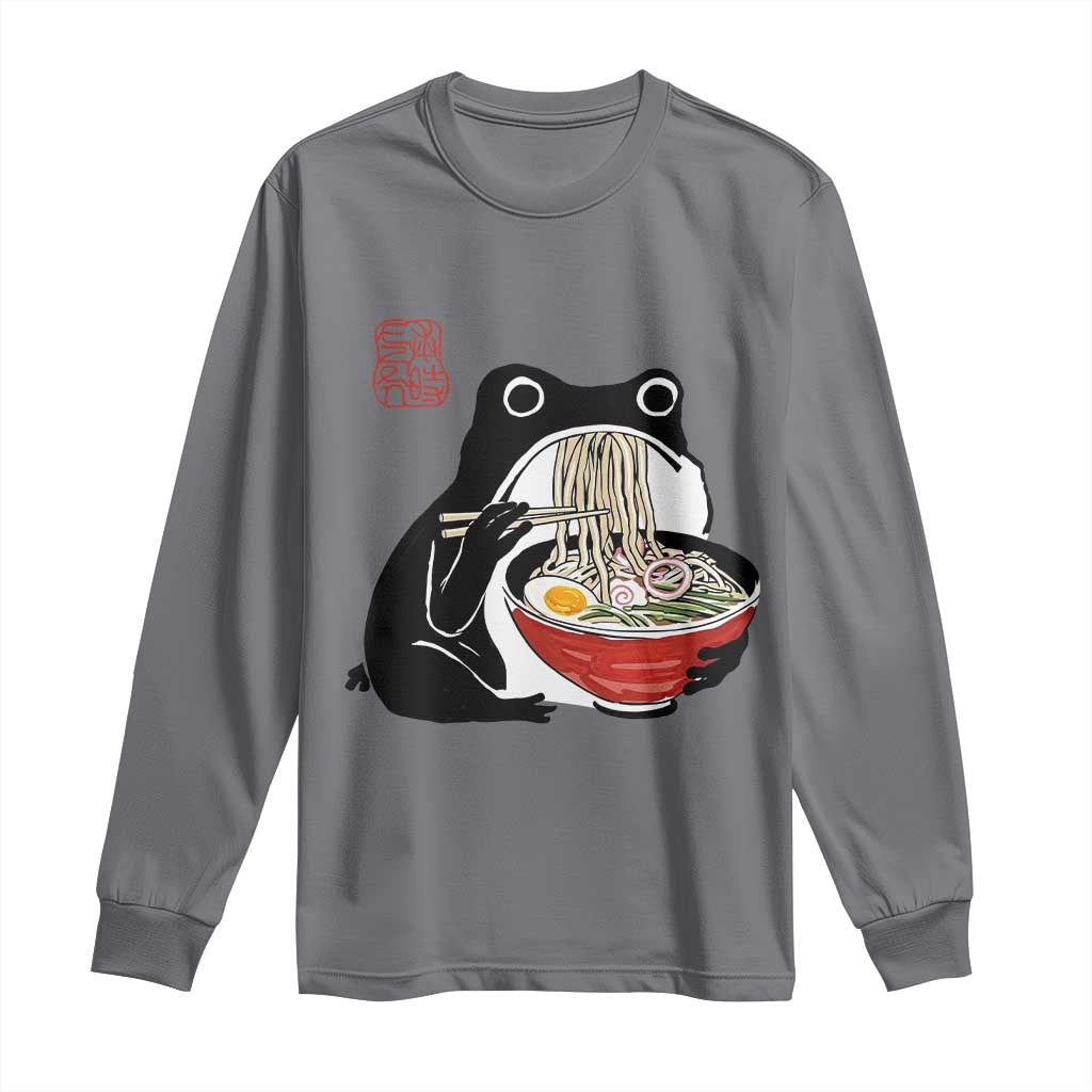 Funny Grumpy Frog Ramen Long Sleeve Shirt Sumi-e Kawaii Ink Painting Japanese TS10 Charcoal Print Your Wear