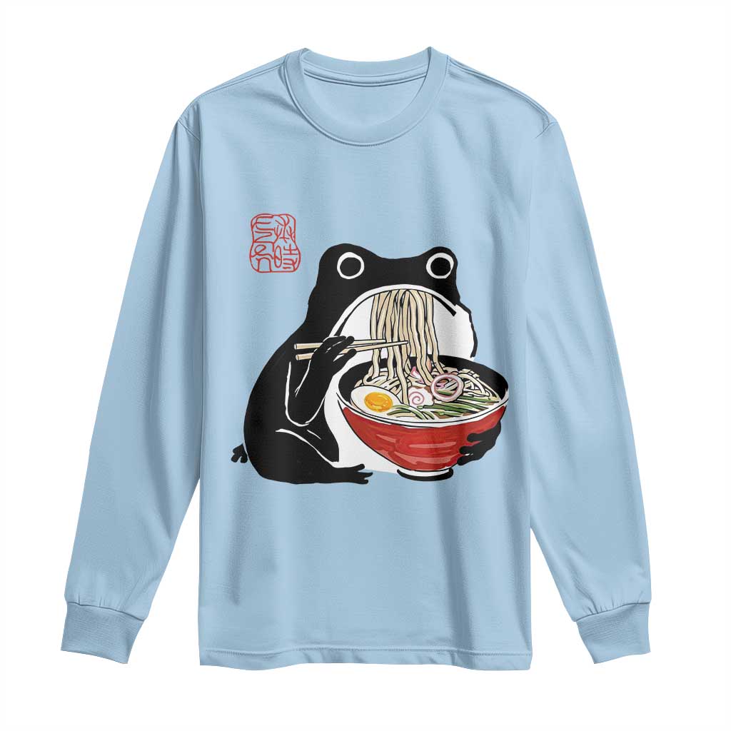Funny Grumpy Frog Ramen Long Sleeve Shirt Sumi-e Kawaii Ink Painting Japanese TS10 Light Blue Print Your Wear