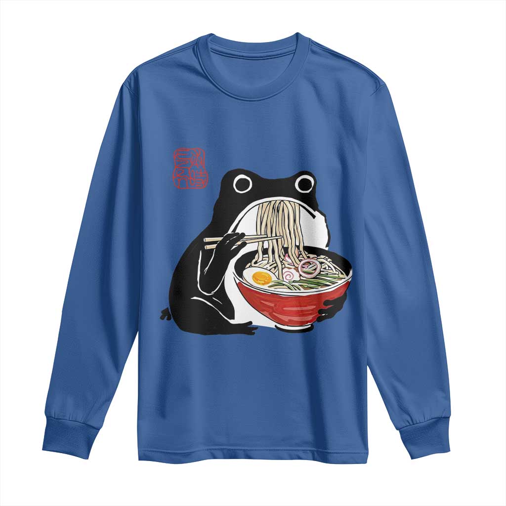 Funny Grumpy Frog Ramen Long Sleeve Shirt Sumi-e Kawaii Ink Painting Japanese TS10 Royal Blue Print Your Wear