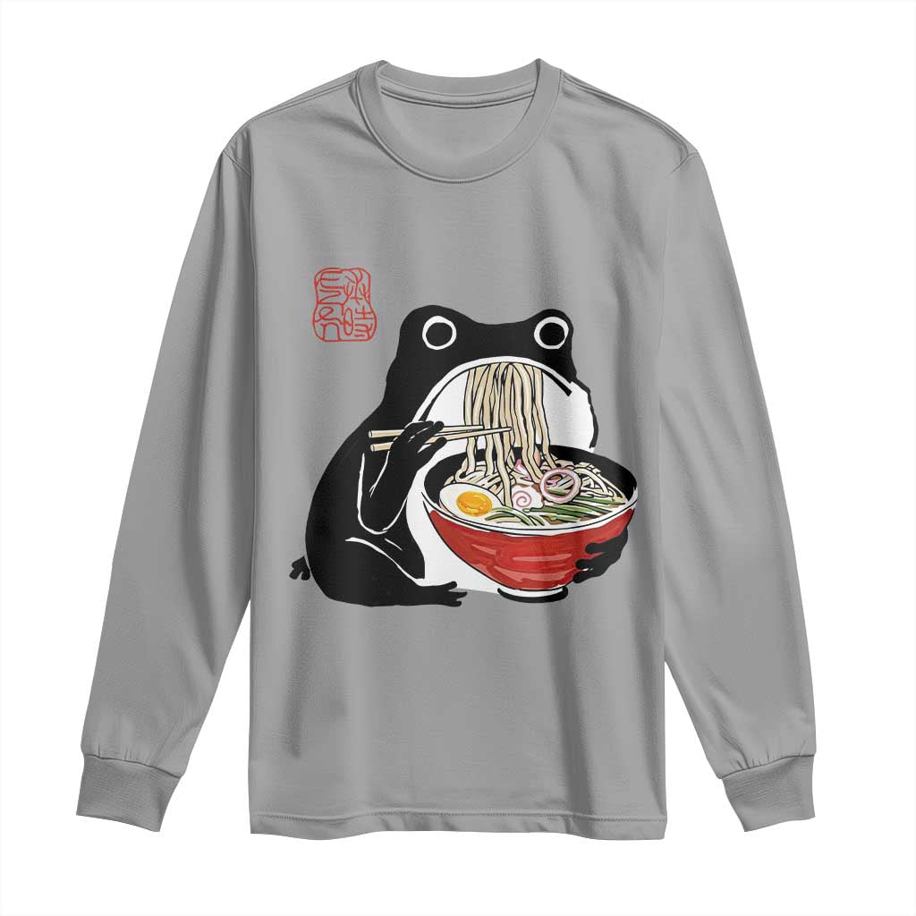 Funny Grumpy Frog Ramen Long Sleeve Shirt Sumi-e Kawaii Ink Painting Japanese TS10 Sport Gray Print Your Wear