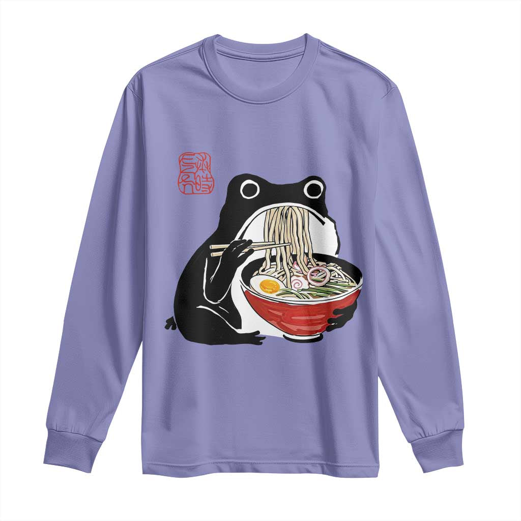 Funny Grumpy Frog Ramen Long Sleeve Shirt Sumi-e Kawaii Ink Painting Japanese TS10 Violet Print Your Wear