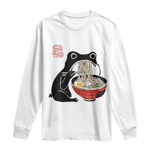 Funny Grumpy Frog Ramen Long Sleeve Shirt Sumi-e Kawaii Ink Painting Japanese TS10 White Print Your Wear