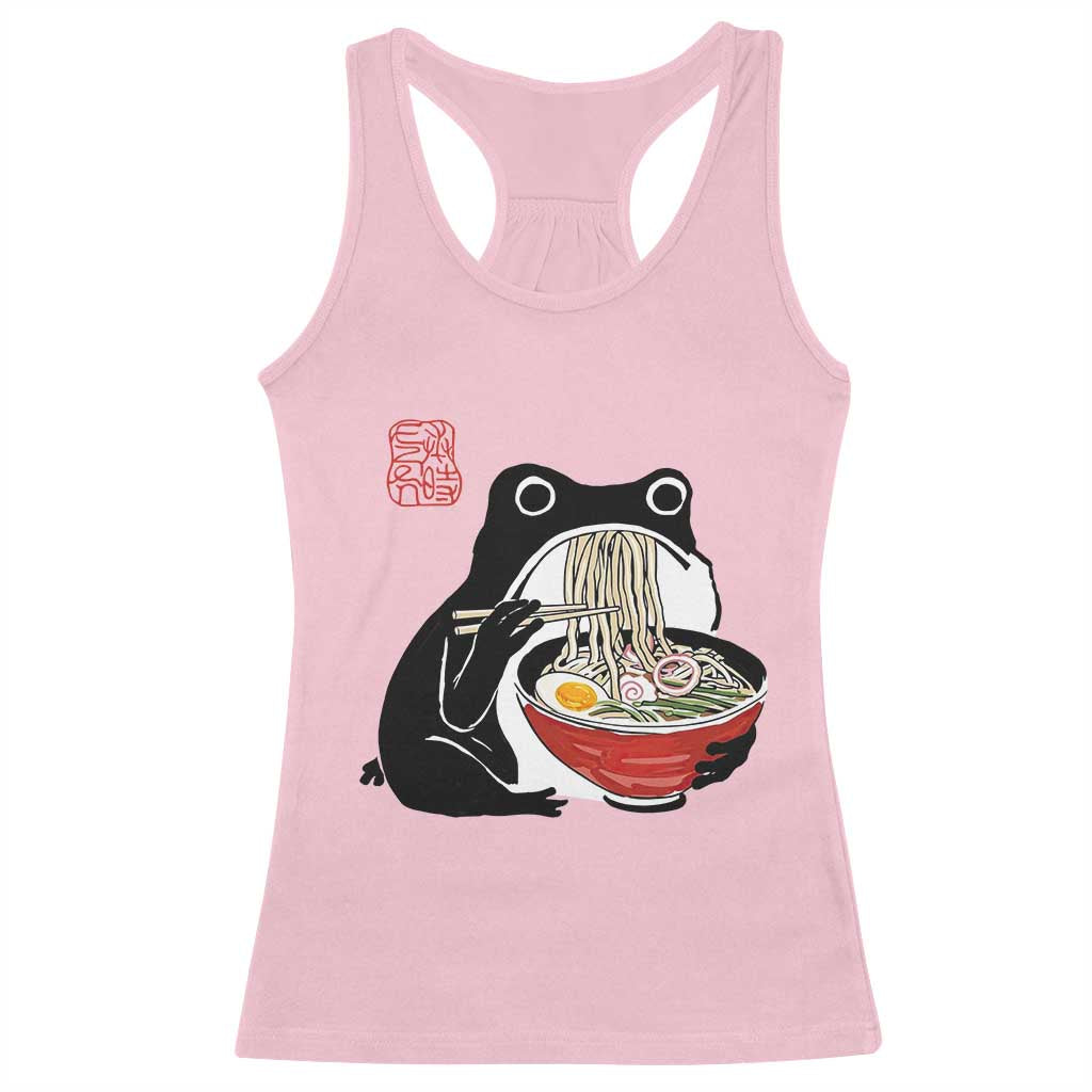 Funny Grumpy Frog Ramen Racerback Tank Top Sumi-e Kawaii Ink Painting Japanese TS10 Light Pink Print Your Wear