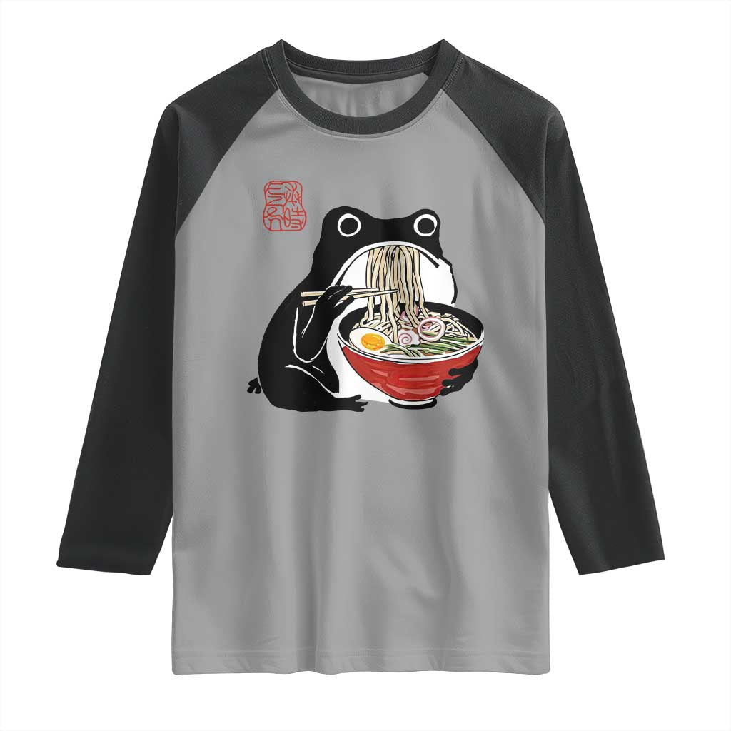 Funny Grumpy Frog Ramen Raglan Shirt Sumi-e Kawaii Ink Painting Japanese TS10 Sport Gray Black Print Your Wear