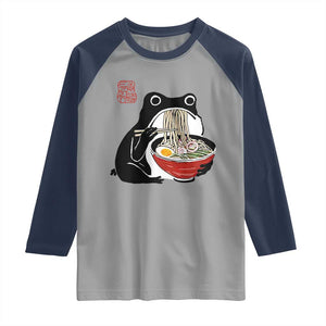 Funny Grumpy Frog Ramen Raglan Shirt Sumi-e Kawaii Ink Painting Japanese TS10 Sport Gray Navy Print Your Wear