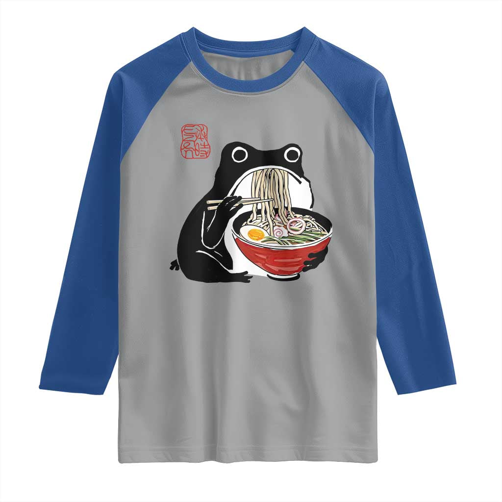 Funny Grumpy Frog Ramen Raglan Shirt Sumi-e Kawaii Ink Painting Japanese TS10 Sport Gray Royal Print Your Wear