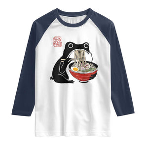 Funny Grumpy Frog Ramen Raglan Shirt Sumi-e Kawaii Ink Painting Japanese TS10 White Navy Print Your Wear