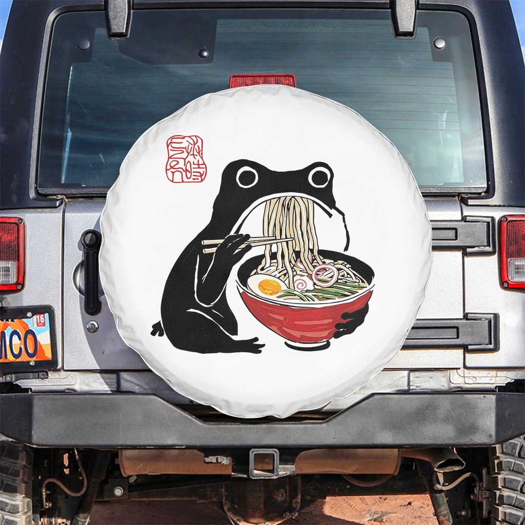 Funny Grumpy Frog Ramen Spare Tire Cover Sumi-e Kawaii Ink Painting Japanese TS10 No hole White Print Your Wear