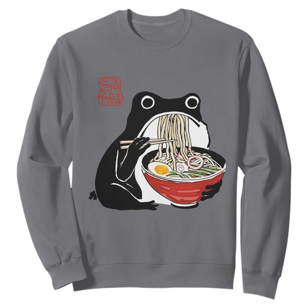 Funny Grumpy Frog Ramen Sweatshirt Sumi-e Kawaii Ink Painting Japanese - Print Your Wear