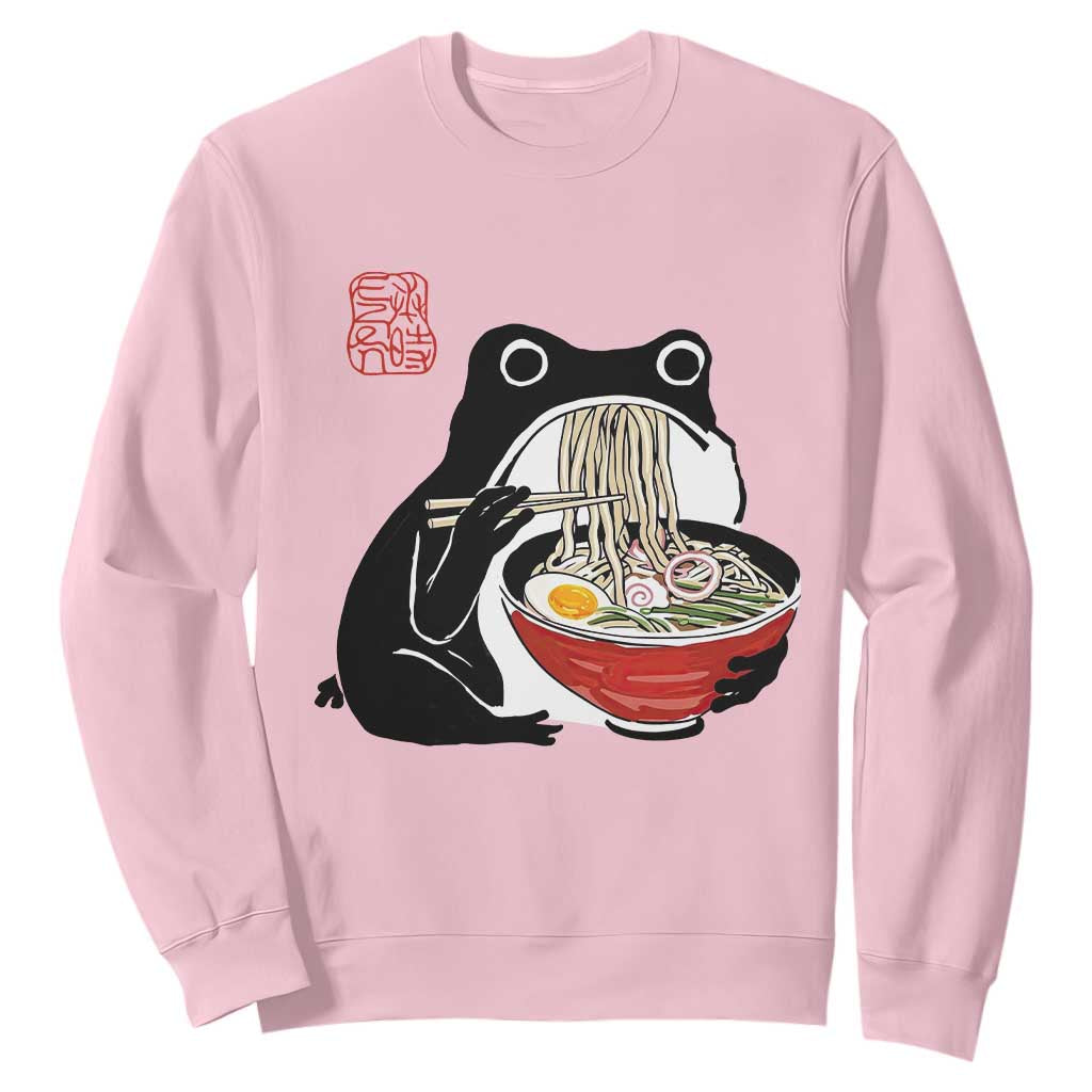 Funny Grumpy Frog Ramen Sweatshirt Sumi-e Kawaii Ink Painting Japanese - Print Your Wear